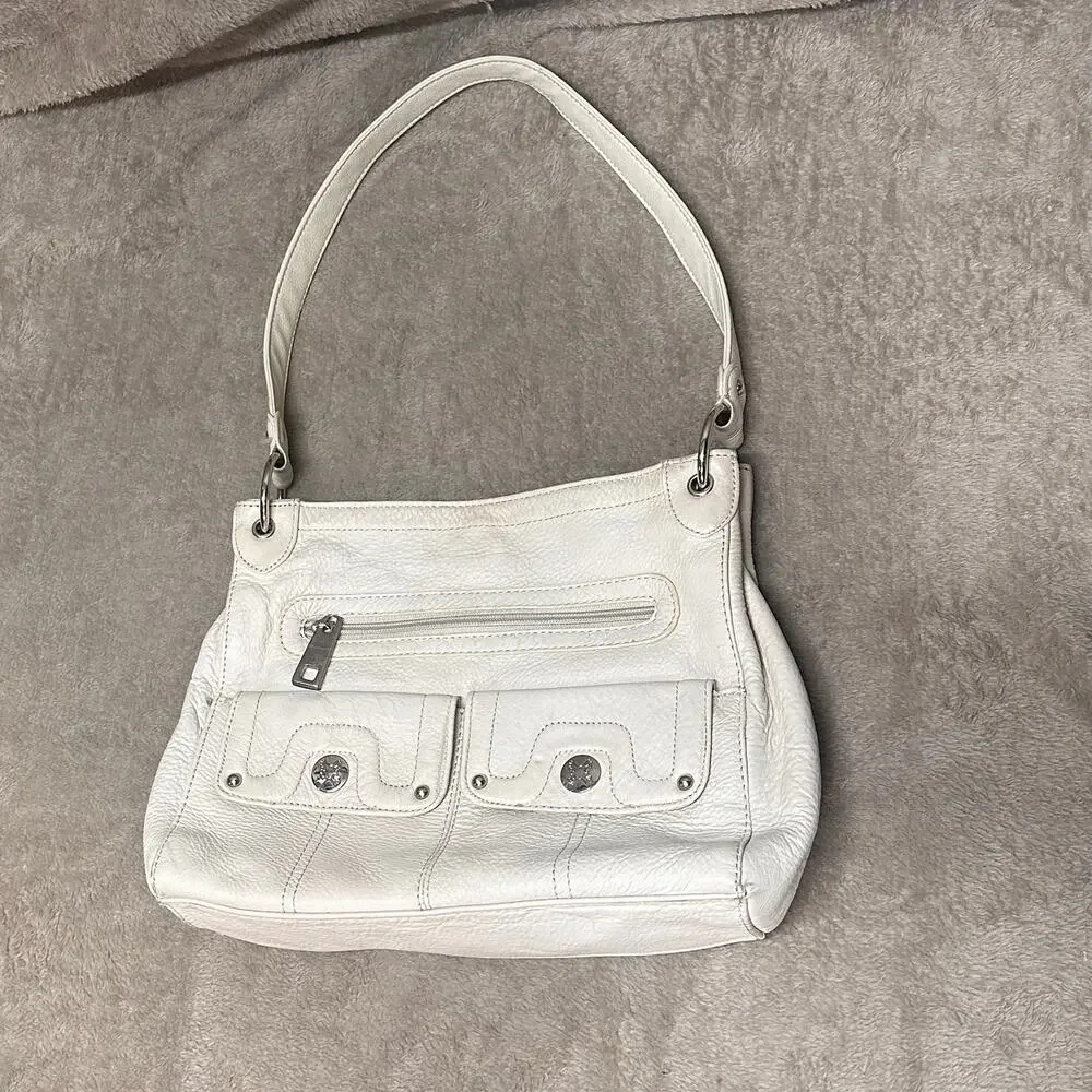 Stone Mountain White Leather Shoulder Bag Y2K Boho Purse - Picture 3 of 14